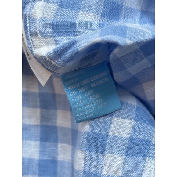 J McLaughlin XL Light Blue & White Linen Gingham Check Long Sleeve Button Down - Picture 5 of 6